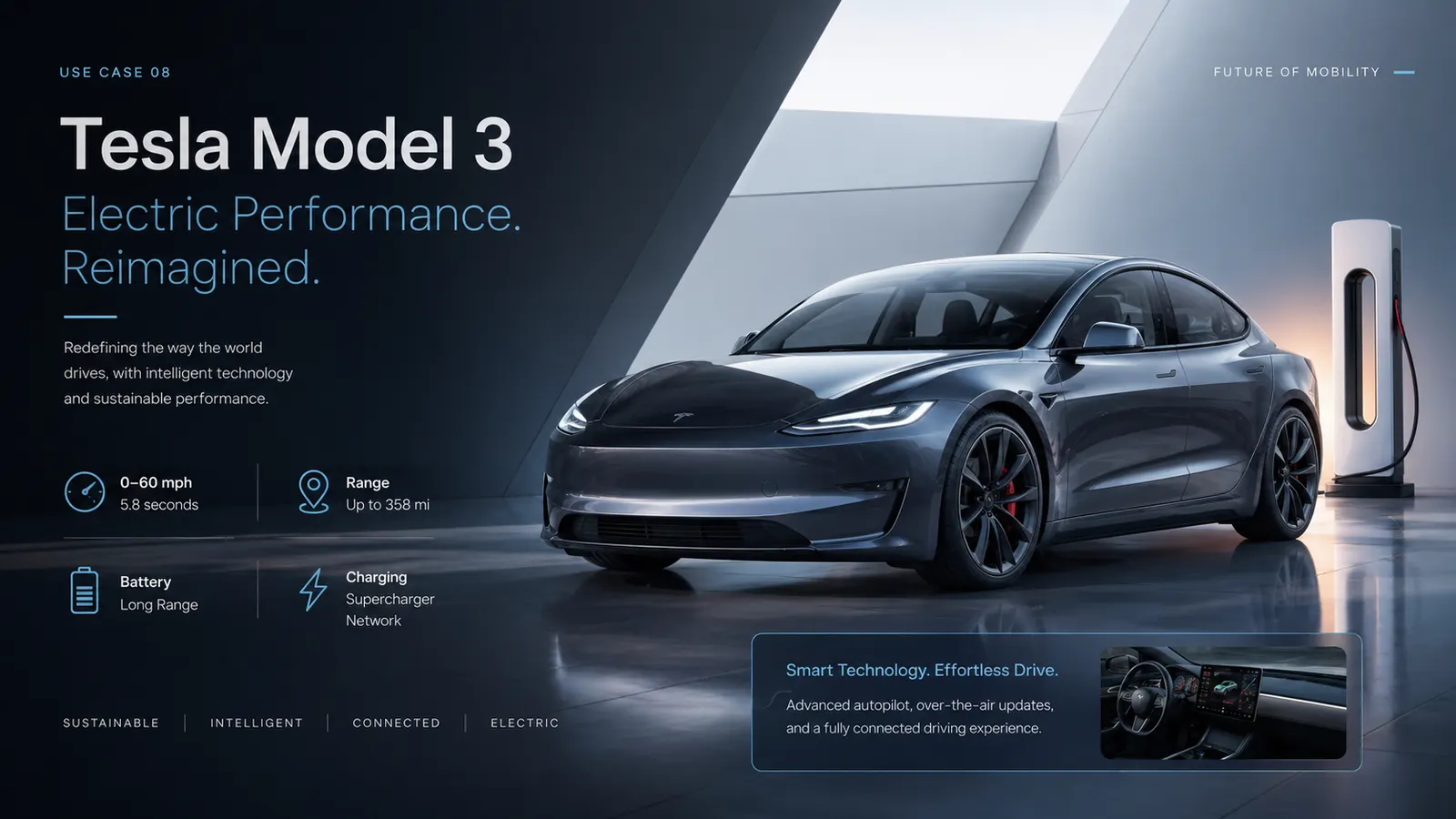 Example output for the Tesla Model 3 automotive tech poster prompt