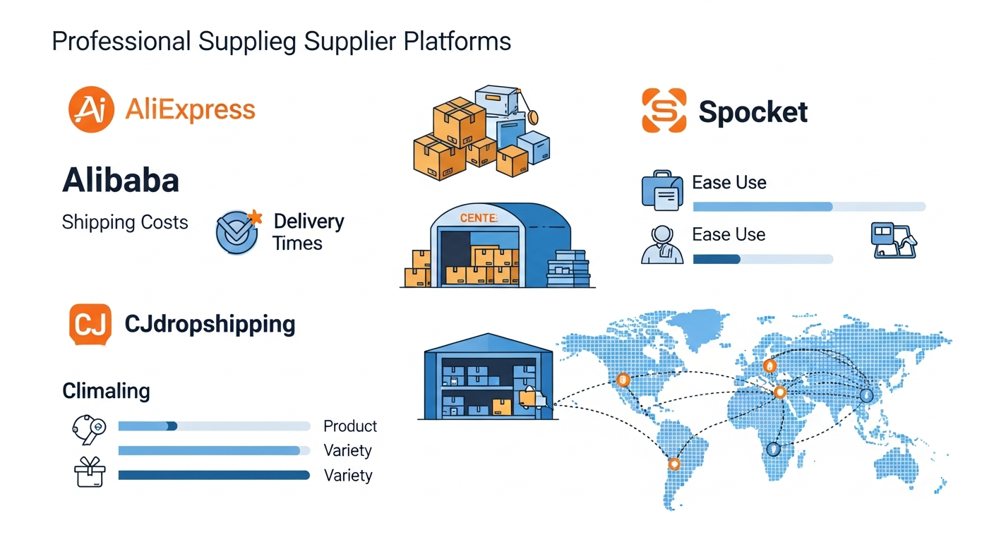 Dropshipping supplier platforms comparison showing global fulfillment options