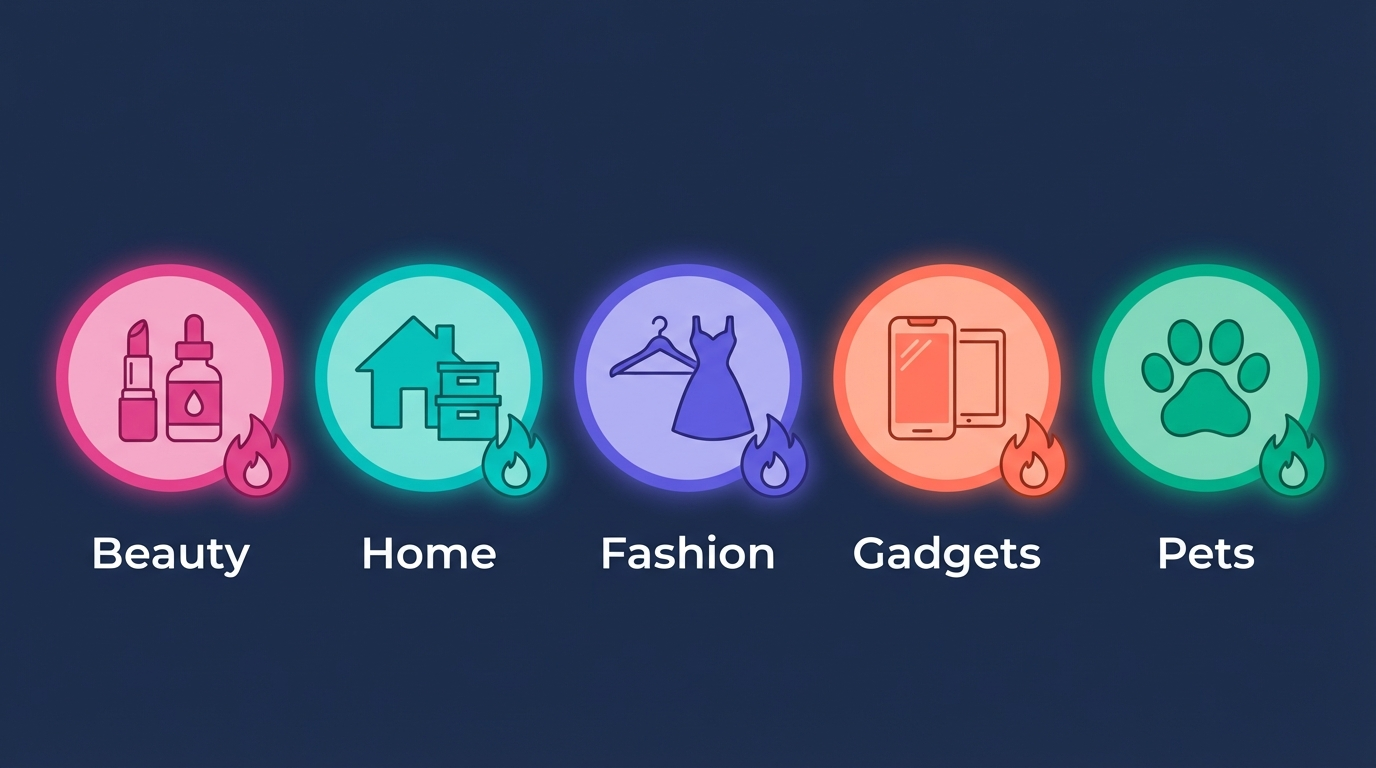 TikTok Shop trending categories: Beauty, Home, Fashion, Gadgets, Pets