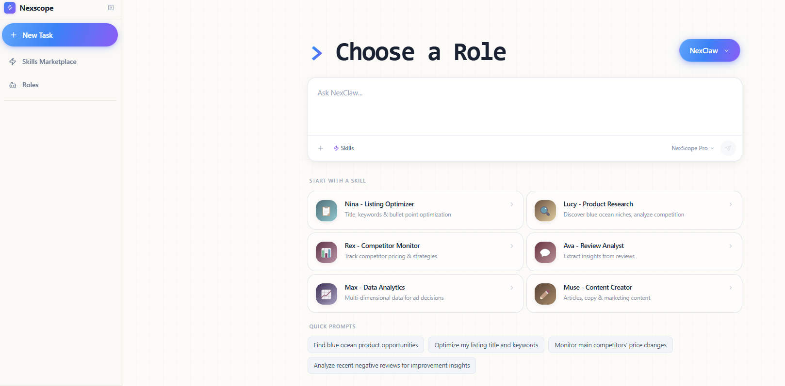 Nexscope AI Chat Interface for E-commerce