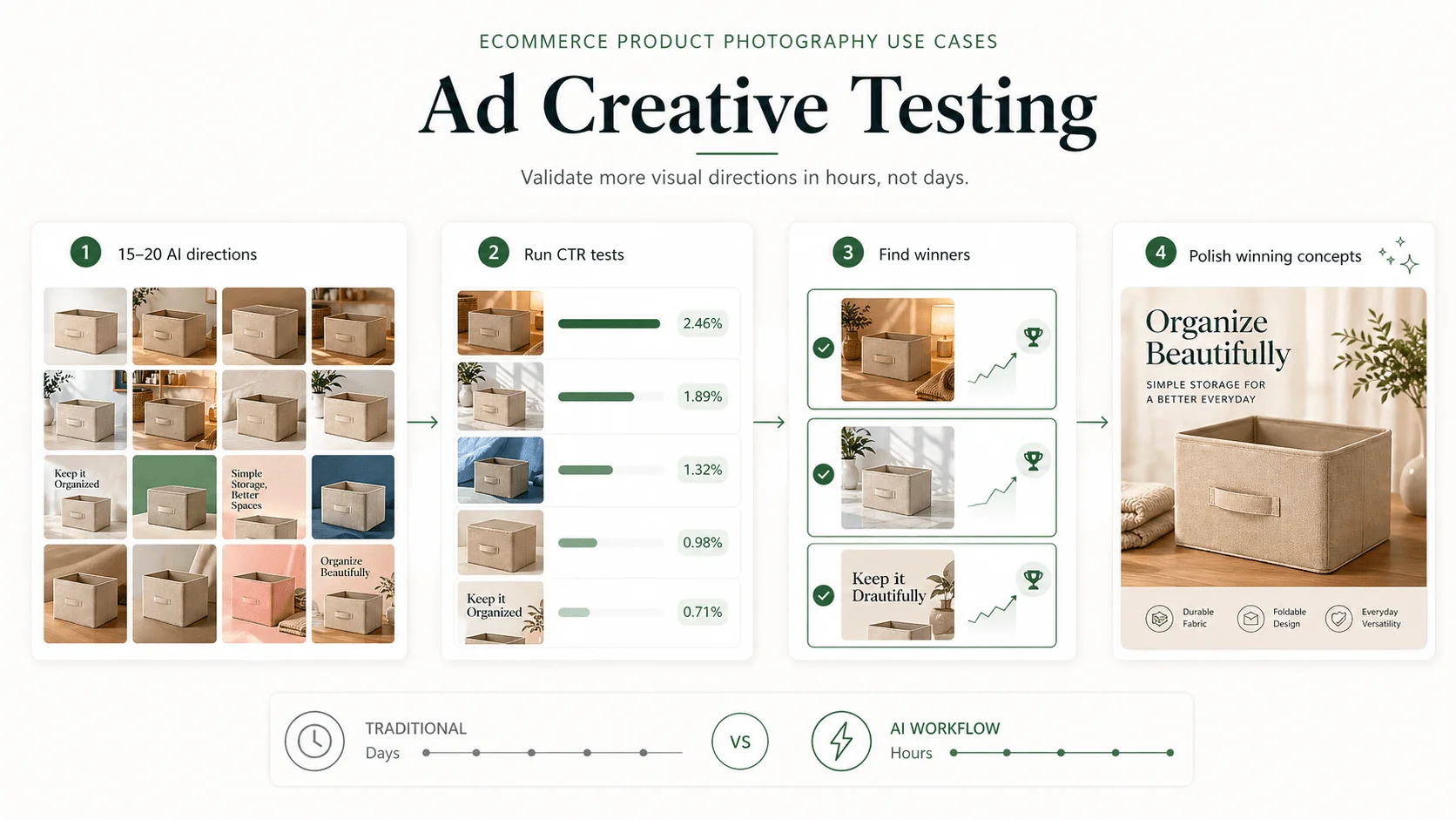 GPT Image-2 ecommerce product photography - ad creative testing workflow with CTR validation